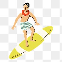 Tropical surfing man png sticker, transparent background