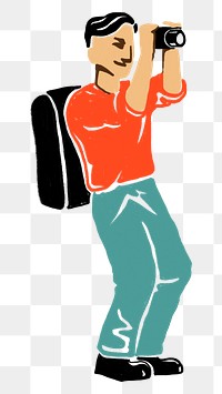 Male photographer tourist png sticker, transparent background