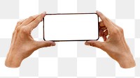 Hands holding smartphone png sticker, transparent background