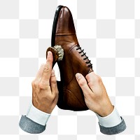 Png businessman cleaning shoes sticker isolated image, transparent background