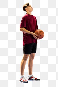 Png teenage boy holding basketball sticker isolated image, transparent background