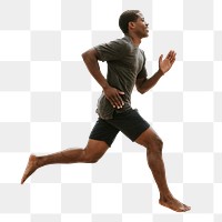 Black man running png sticker isolated image, transparent background
