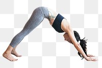 Woman stretching png sticker, transparent background