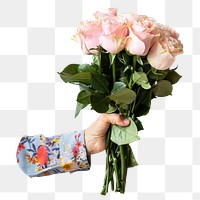 Woman holding bouquet png sticker isolated image, transparent background