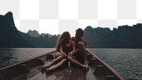 PNG couple lake boating border, transparent background