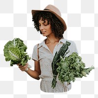 Woman shopping vegetables png sticker, transparent background