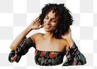 Beautiful curly-haired woman png sticker, transparent background