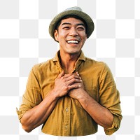 Happy Asian man png sticker isolated image, transparent background