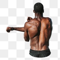 Fit man stretching png sticker isolated image, transparent background