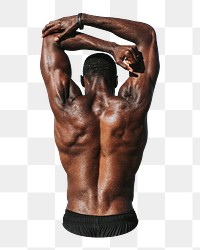 Muscular man stretching png sticker isolated image, transparent background