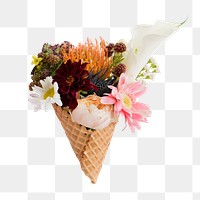 Png flowers in ice cream-cone sticker, transparent background