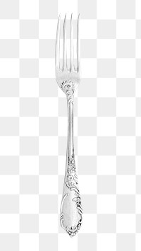 Vintage silver fork png, transparent background