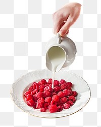 Milk raspberries png, transparent background