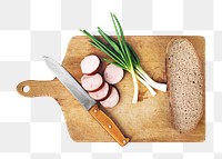 Bread on cutting board png collage element, transparent background