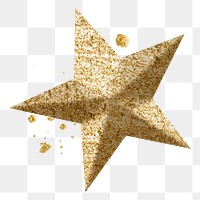 Gold metallic star png, transparent background