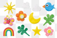 PNG nature garden clay shape set for kids, transparent background