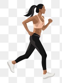 African american woman jogging png, transparent background