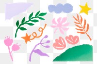 Abstract plant png doodles, cute colorful collage elements, transparent background