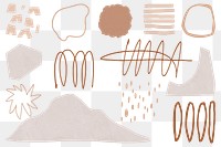 Beige doodle png memphis set, transparent background