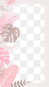 Tropical leaves png pink frame, transparent background