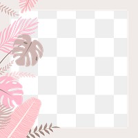 Tropical leaves png pink frame, transparent background