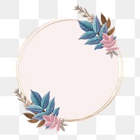 Blank round golden frame decorated with colorful leaves vector