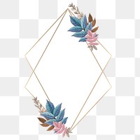 Golden rhombus frame decorated with colorful leaves