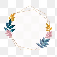 Golden heptagon frame decorated with colorful leaves vector