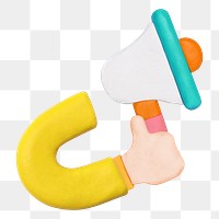 Announcement megaphone png clay collage remix, transparent background