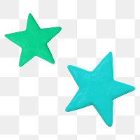 Green stars png clay collage element, transparent background