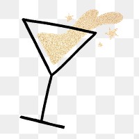 Glitter cocktail png doodle collage element, transparent background