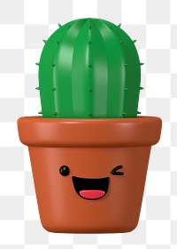 3D cactus png winking face emoticon, transparent background