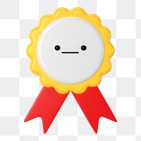 Winner ribbon badge png neutral face character, transparent background