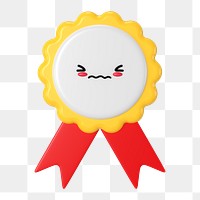 3D ribbon badge png scared face character, transparent background