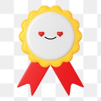 Happy ribbon badge png 3D cute character, transparent background