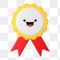 Happy ribbon badge png 3D cute character, transparent background