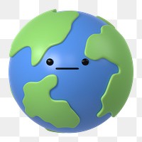 3D Earth png neutral face emoticon, transparent background