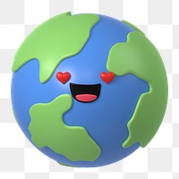 3D Earth png heart eyes emoticon, transparent background