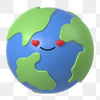 3D Earth png in love emoticon, transparent background