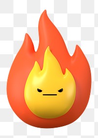 3D flame png angry face emoticon, transparent background