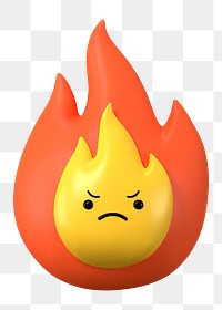 3D flame png angry face emoticon, transparent background