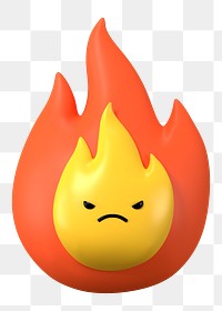 3D flame png angry face emoticon, transparent background