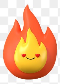 3D flame png in love emoticon, transparent background
