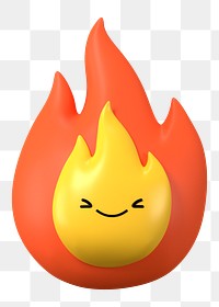 3D flame png winking face emoticon, transparent background