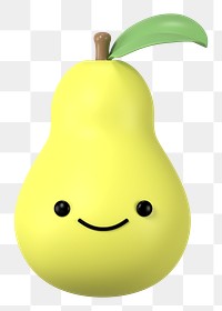 3D pear png happy face emoticon, transparent background