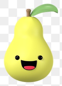 3D pear png smiling face emoticon, transparent background