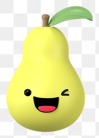 3D pear png happy face emoticon, transparent background