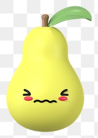 3D pear png blushing face emoticon, transparent background