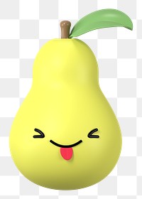 Playful pear png 3D stick tongue out emoticon, transparent background