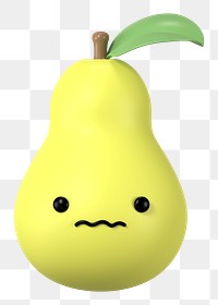 3D pear png worried face emoticon, transparent background